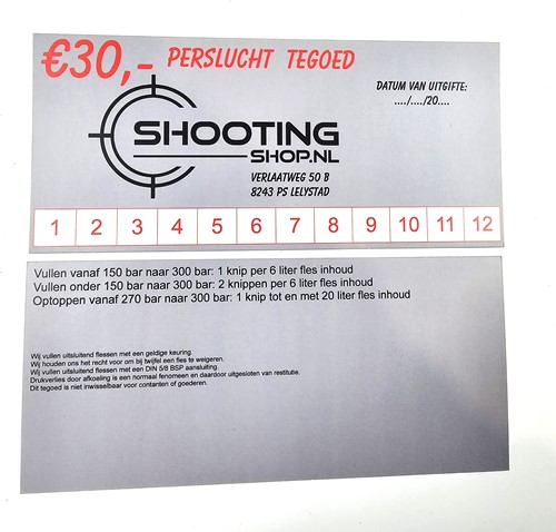 Knipkaart voor optoppen en/of vullen van uw duikfles